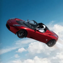 flying tesla roadster